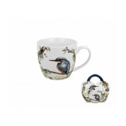 KUBEK 460 ML W KOSZYKU MALOWANY ZIMORODEK