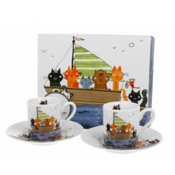 KPL.2 FILIŻANEK ESPRESSO KOCI ŚWIAT MARYNARZE