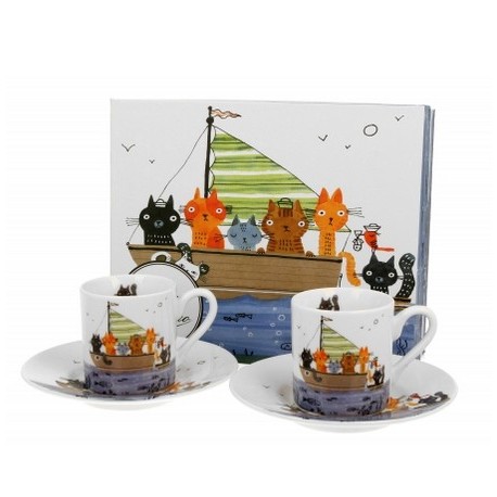 KPL.2 FILIŻANEK ESPRESSO KOCI ŚWIAT MARYNARZE