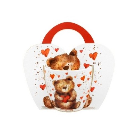 KUBEK 460 ML W KOSZYKU MIŚ Z SERCEM