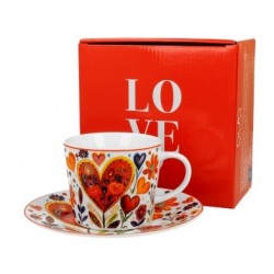 FILIŻANKA 220 ML KOLOROWE SERCE 4 PORCELANA