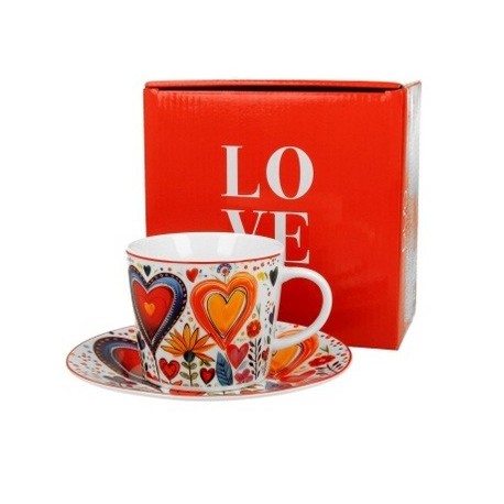 FILIŻANKA 220 ML KOLOROWE SERCE 2 PORCELANA