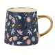KUBEK PORCELANOWY 400 ML GRANATOWO/ZŁOTY W KWIATY