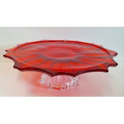 PLANTICA TALERZ NA NODZE 360 MM RED DEKORACYJNA BOHEMIA CZESKA DO SERWOWANIA DESERÓW