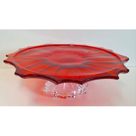 PLANTICA TALERZ NA NODZE 360 MM RED DEKORACYJNA BOHEMIA CZESKA DO SERWOWANIA DESERÓW